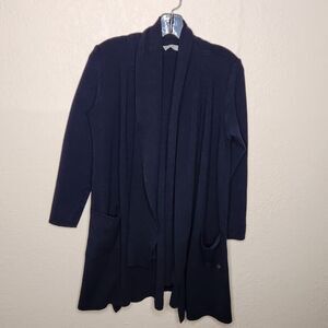Carine Cardigan Sweater Womens Large Navy Blue Shawl Neck Long Sleeve